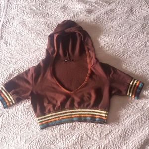 Brown hooded crop top